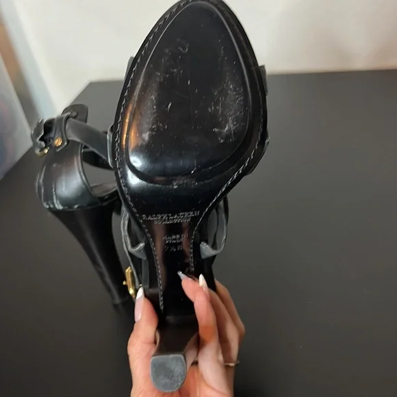 Ralph Lauren Purple Label black leather heels sandals size 7.5 - Picture 6 of 6